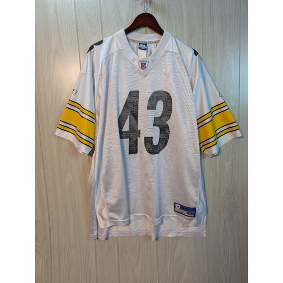 Reebok NFL Pittsburg Steelers Troy Polamalu #43 White Jersey Size XL Distressed - Picture 1 of 8